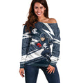 Carlton Blues Australian Football Off Shoulder Sweater Superhero Mascot With Indigenous Pattern Art