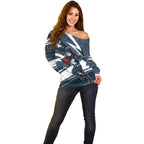 Carlton Blues Australian Football Off Shoulder Sweater Superhero Mascot With Indigenous Pattern Art