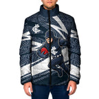 Carlton Blues Australian Football Padded Jacket Superhero Mascot With Indigenous Pattern Art