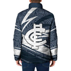 Carlton Blues Australian Football Padded Jacket Superhero Mascot With Indigenous Pattern Art