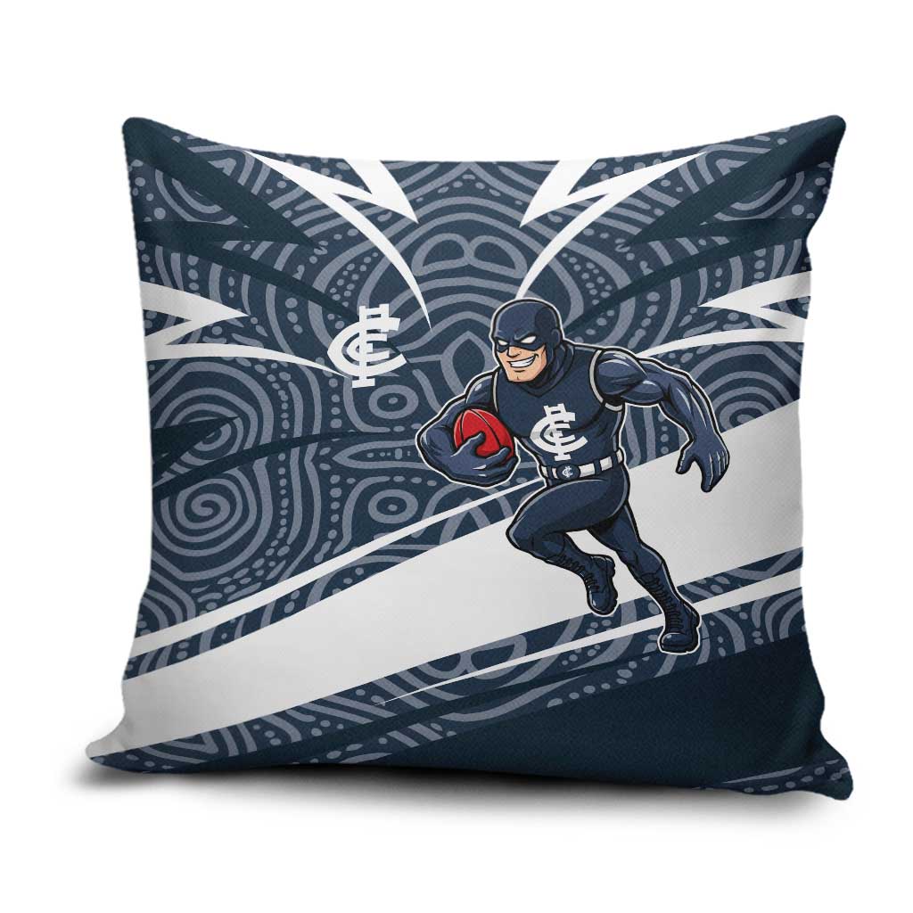 Carlton Blues Australian Football Pillow Cover Superhero Mascot With Indigenous Pattern Art