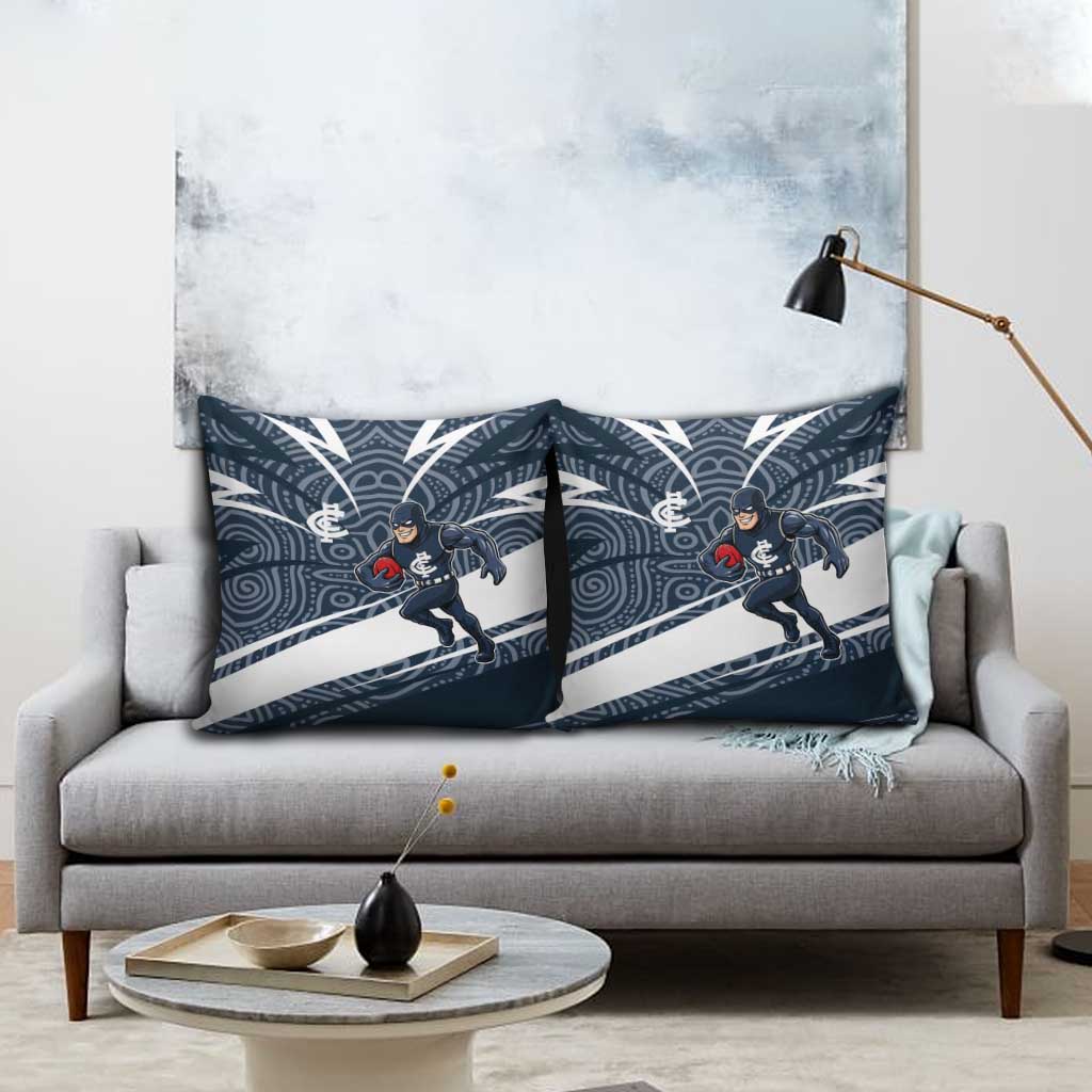 Carlton Blues Australian Football Pillow Cover Superhero Mascot With Indigenous Pattern Art