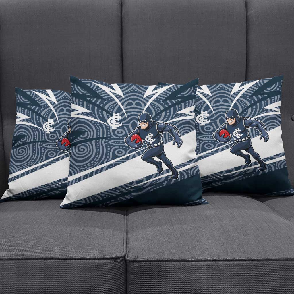 Carlton Blues Australian Football Pillow Cover Superhero Mascot With Indigenous Pattern Art