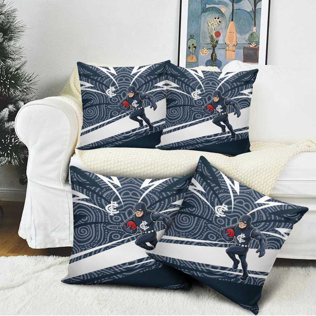 Carlton Blues Australian Football Pillow Cover Superhero Mascot With Indigenous Pattern Art