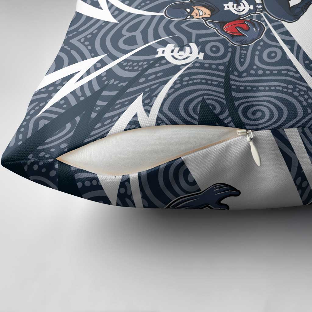 Carlton Blues Australian Football Pillow Cover Superhero Mascot With Indigenous Pattern Art