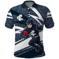 Carlton Blues Australian Football Polo Shirt Superhero Mascot With Indigenous Pattern Art