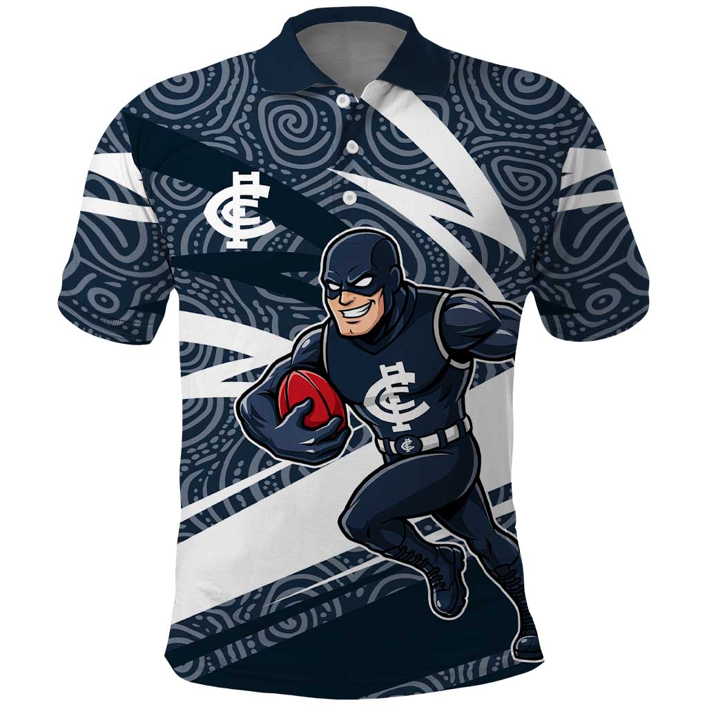 Carlton Blues Australian Football Polo Shirt Superhero Mascot With Indigenous Pattern Art