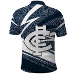 Carlton Blues Australian Football Polo Shirt Superhero Mascot With Indigenous Pattern Art