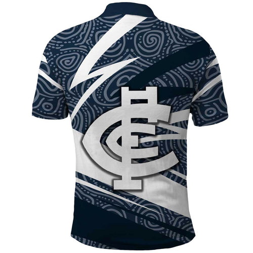 Carlton Blues Australian Football Polo Shirt Superhero Mascot With Indigenous Pattern Art