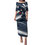Carlton Blues Australian Football Puletasi Superhero Mascot With Indigenous Pattern Art