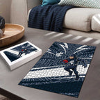 Carlton Blues Australian Football Puzzle Superhero Mascot With Indigenous Pattern Art
