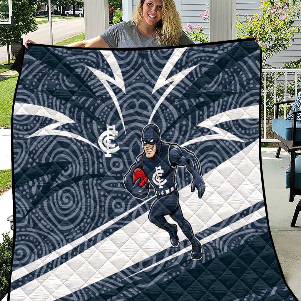Carlton Blues Australian Football Quilt Superhero Mascot With Indigenous Pattern Art