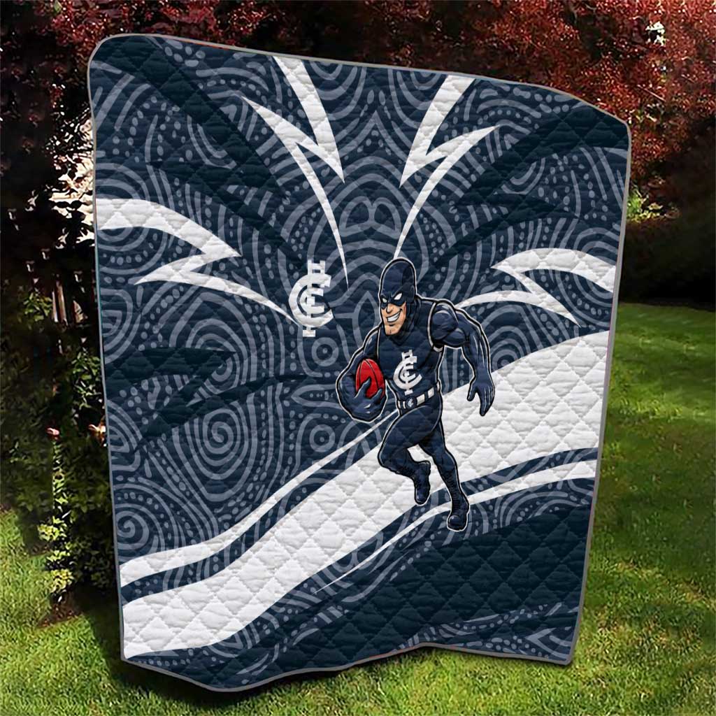 Carlton Blues Australian Football Quilt Superhero Mascot With Indigenous Pattern Art