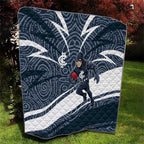 Carlton Blues Australian Football Quilt Superhero Mascot With Indigenous Pattern Art