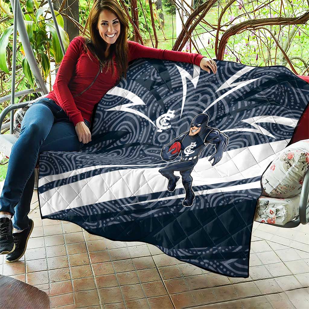 Carlton Blues Australian Football Quilt Superhero Mascot With Indigenous Pattern Art