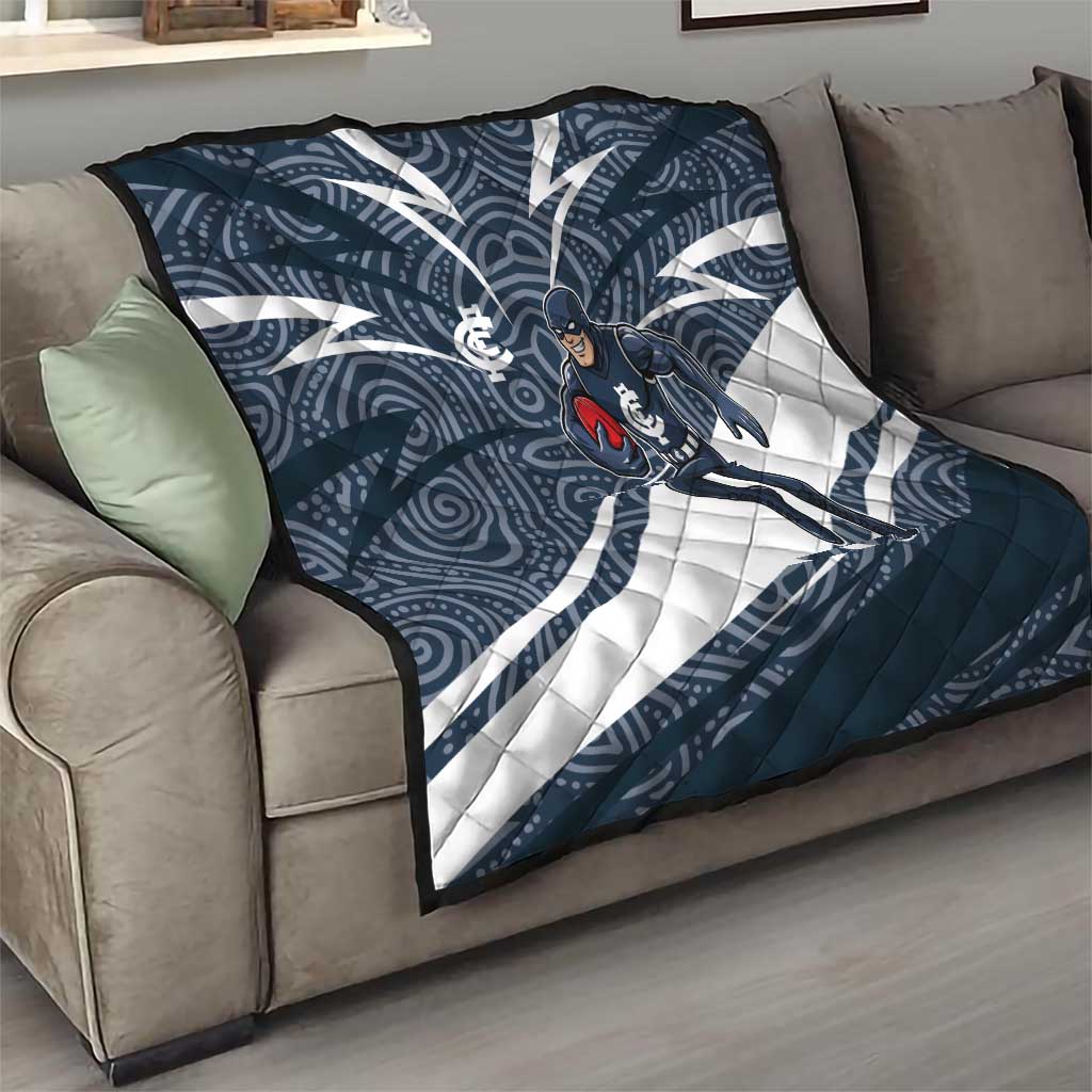 Carlton Blues Australian Football Quilt Superhero Mascot With Indigenous Pattern Art