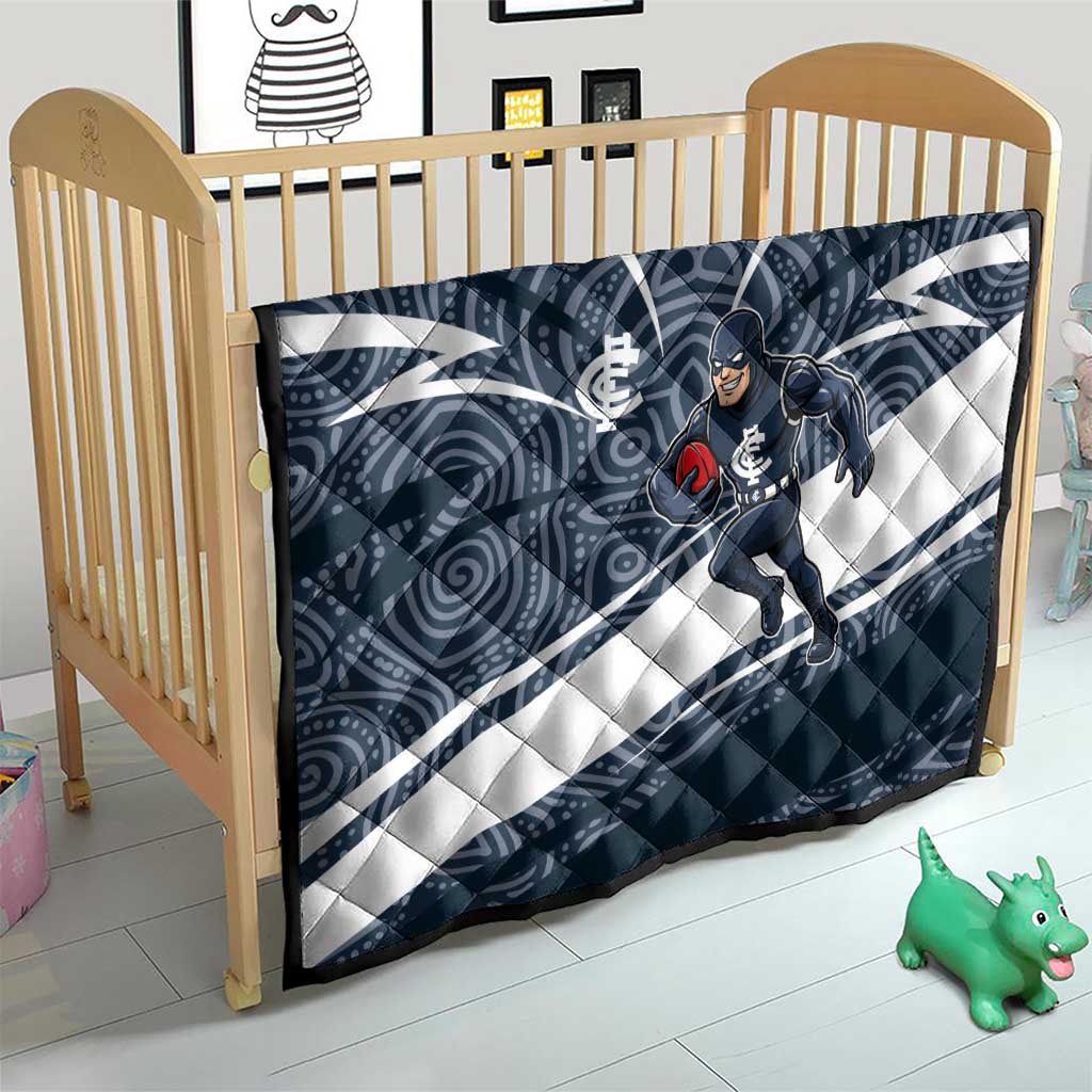 Carlton Blues Australian Football Quilt Superhero Mascot With Indigenous Pattern Art