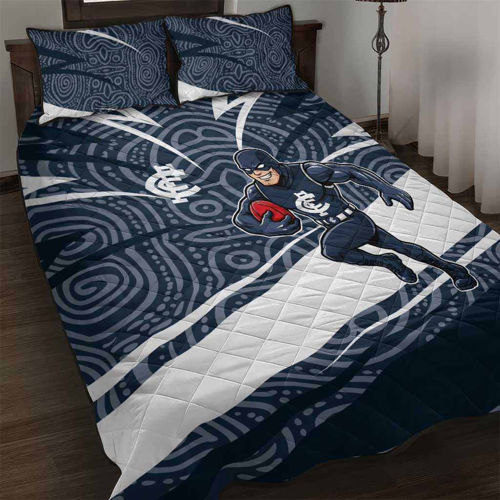 Carlton Blues Australian Football Quilt Bed Set Superhero Mascot With Indigenous Pattern Art