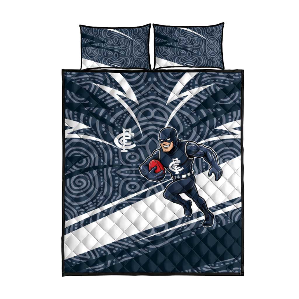 Carlton Blues Australian Football Quilt Bed Set Superhero Mascot With Indigenous Pattern Art
