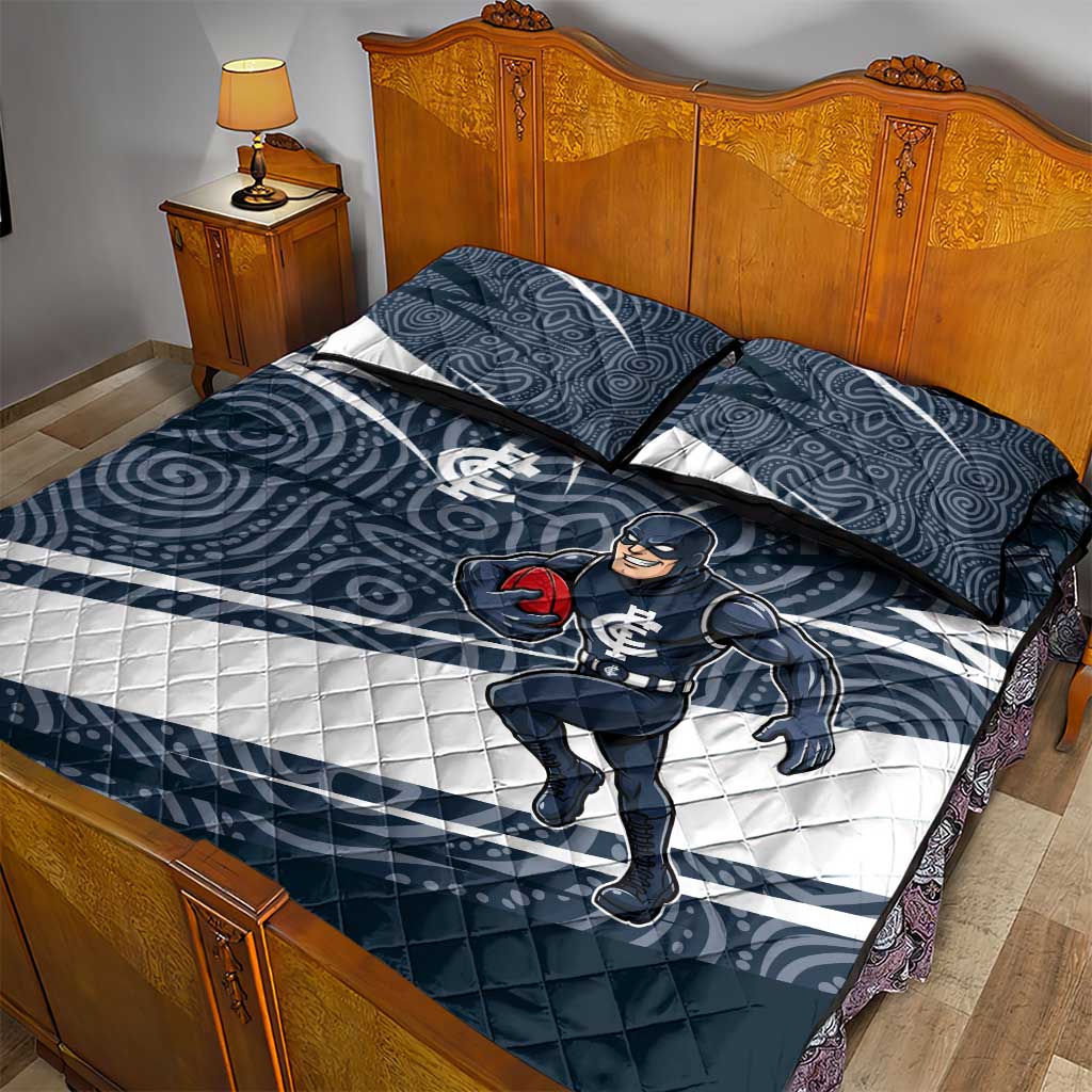 Carlton Blues Australian Football Quilt Bed Set Superhero Mascot With Indigenous Pattern Art