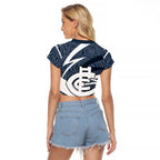 Carlton Blues Australian Football Raglan Cropped T Shirt Superhero Mascot With Indigenous Pattern Art