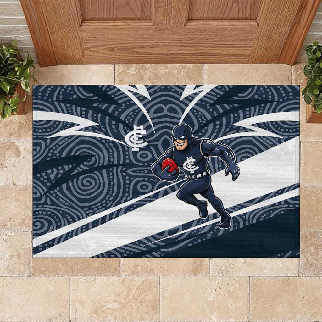 Carlton Blues Australian Football Rubber Doormat Superhero Mascot With Indigenous Pattern Art