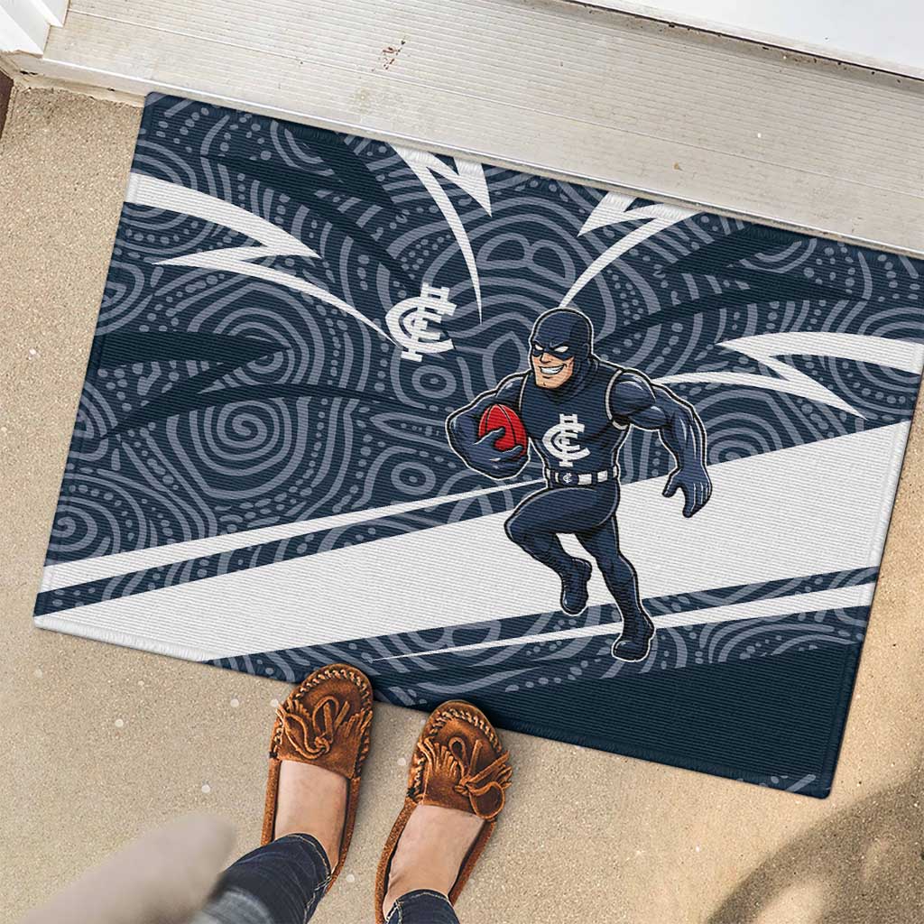 Carlton Blues Australian Football Rubber Doormat Superhero Mascot With Indigenous Pattern Art