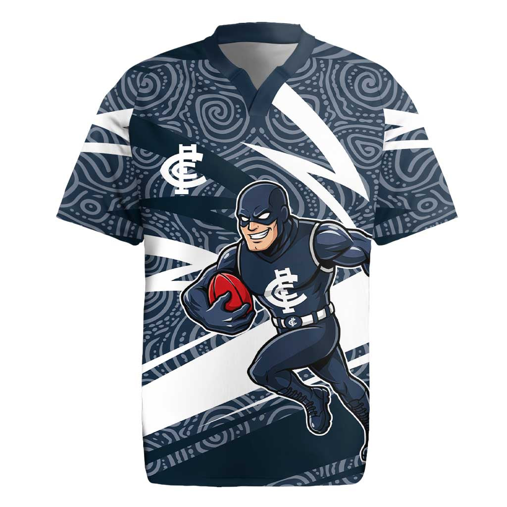 Carlton Blues Australian Football Rugby Jersey Superhero Mascot With Indigenous Pattern Art