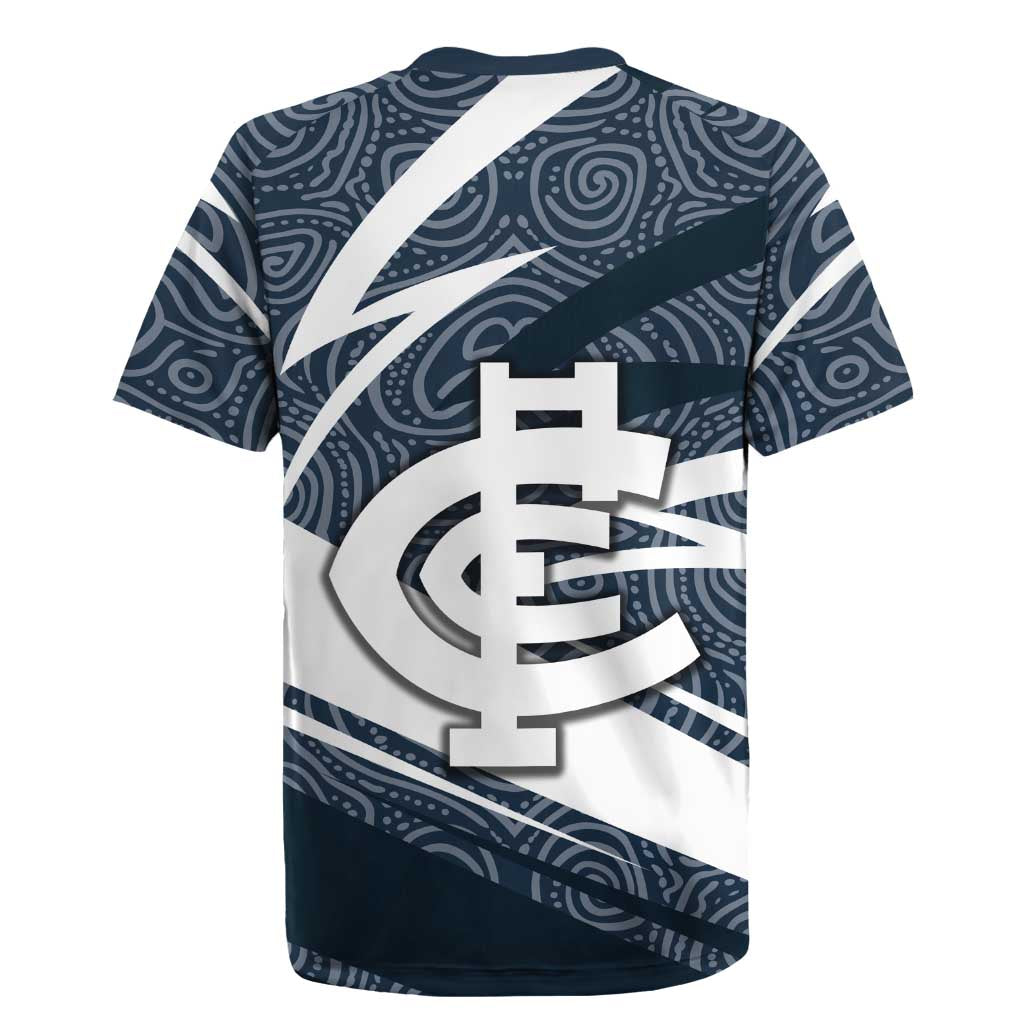 Carlton Blues Australian Football Rugby Jersey Superhero Mascot With Indigenous Pattern Art