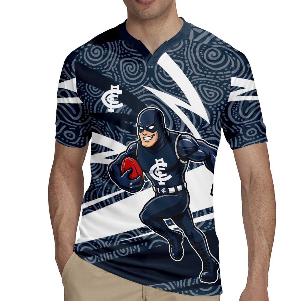 Carlton Blues Australian Football Rugby Jersey Superhero Mascot With Indigenous Pattern Art