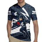 Carlton Blues Australian Football Rugby Jersey Superhero Mascot With Indigenous Pattern Art