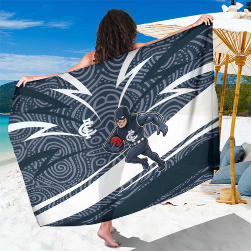 Carlton Blues Australian Football Sarong Superhero Mascot With Indigenous Pattern Art