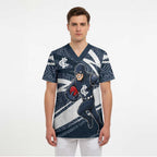 Carlton Blues Australian Football Scrub Top Superhero Mascot With Indigenous Pattern Art
