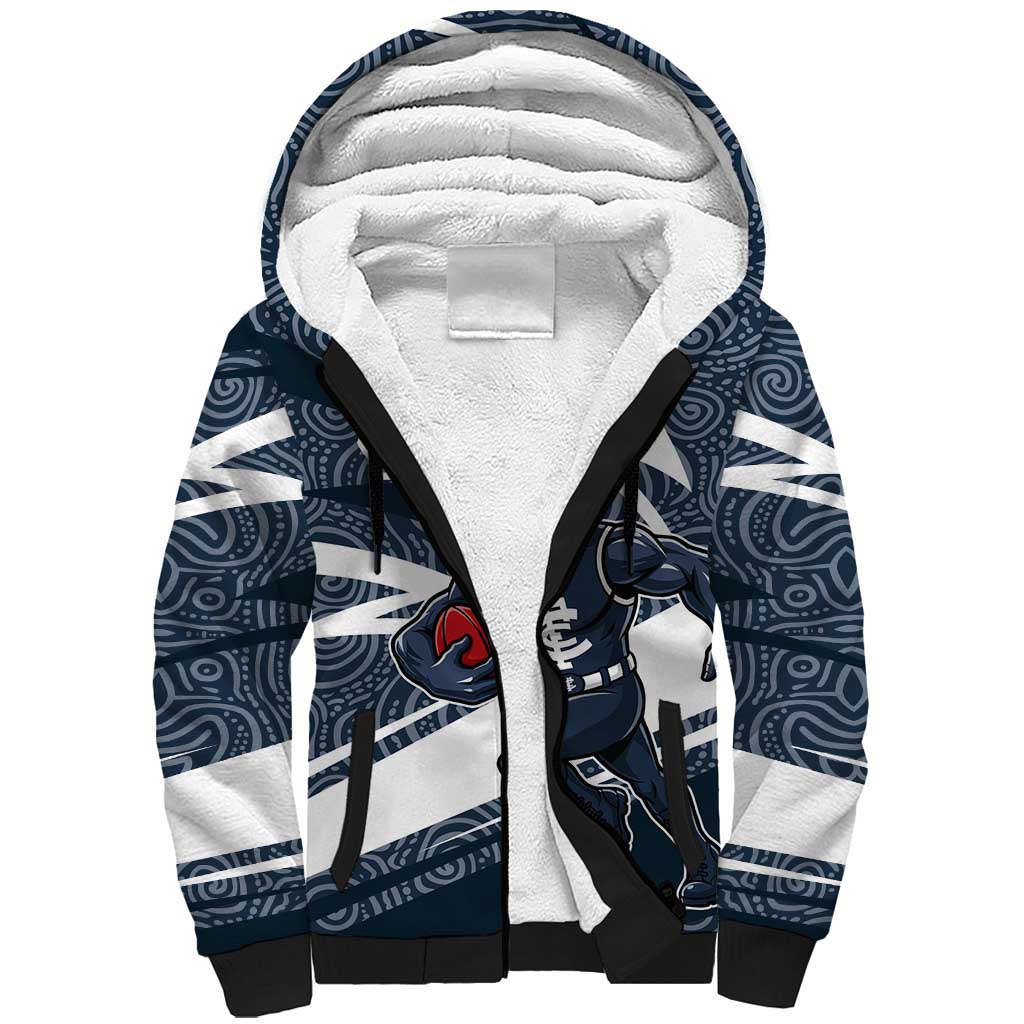 Carlton Blues Australian Football Sherpa Hoodie Superhero Mascot With Indigenous Pattern Art