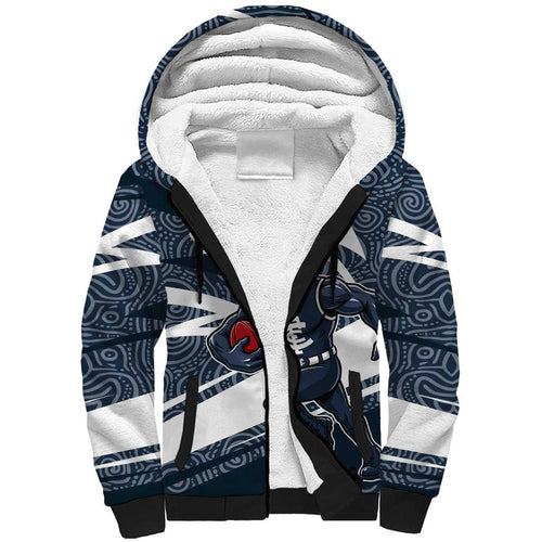 Carlton Blues Australian Football Sherpa Hoodie Superhero Mascot With Indigenous Pattern Art