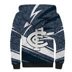 Carlton Blues Australian Football Sherpa Hoodie Superhero Mascot With Indigenous Pattern Art