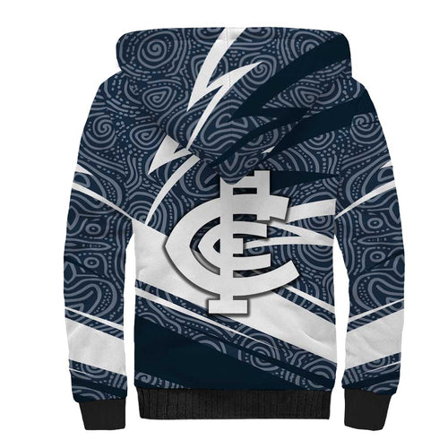 Carlton Blues Australian Football Sherpa Hoodie Superhero Mascot With Indigenous Pattern Art