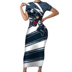 Carlton Blues Australian Football Short Sleeve Bodycon Dress Superhero Mascot With Indigenous Pattern Art