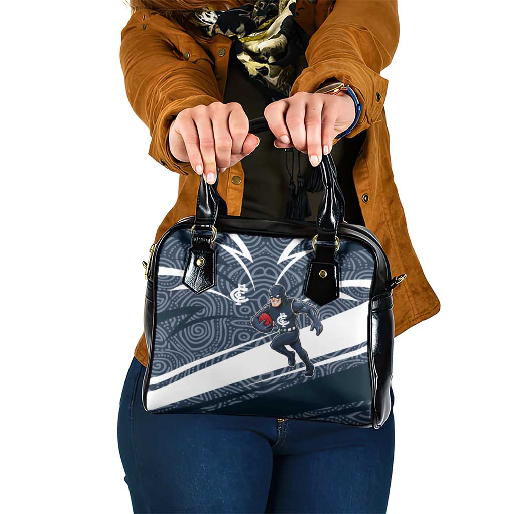 Carlton Blues Australian Football Shoulder Handbag Superhero Mascot With Indigenous Pattern Art