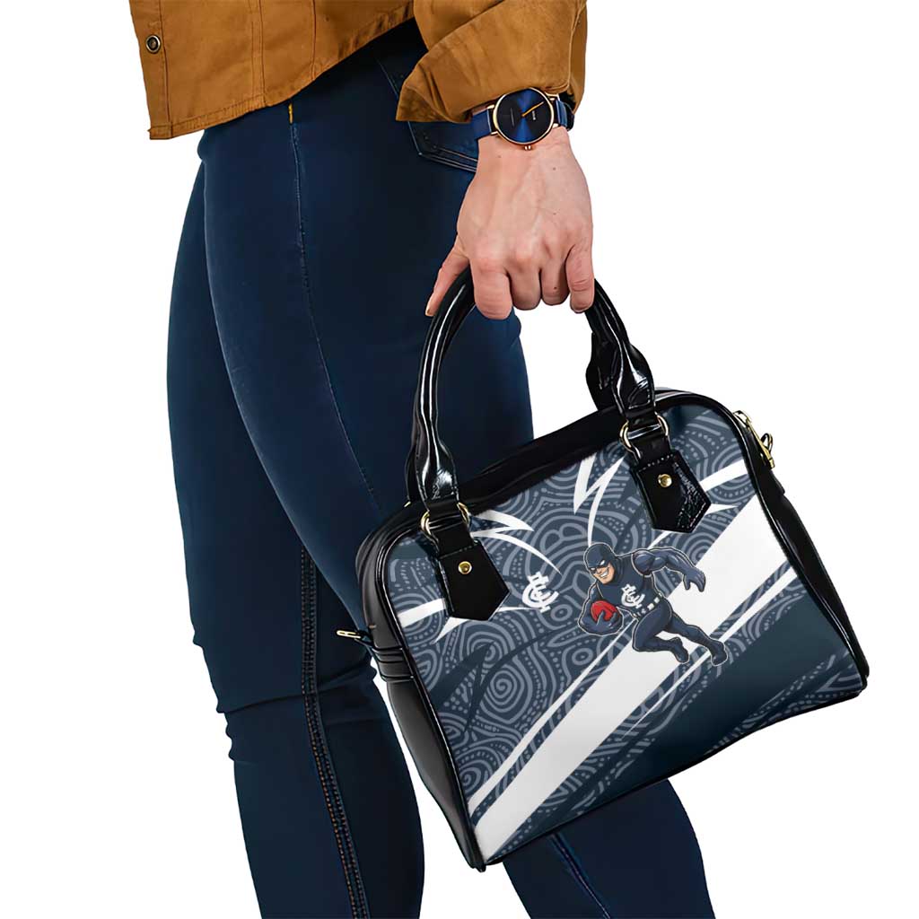 Carlton Blues Australian Football Shoulder Handbag Superhero Mascot With Indigenous Pattern Art