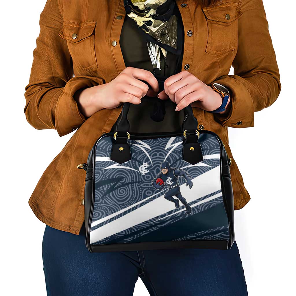 Carlton Blues Australian Football Shoulder Handbag Superhero Mascot With Indigenous Pattern Art