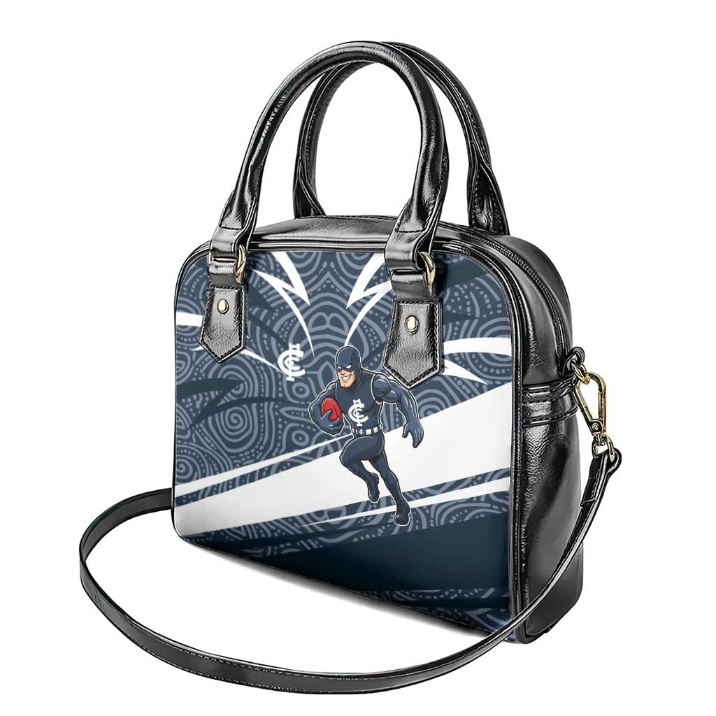 Carlton Blues Australian Football Shoulder Handbag Superhero Mascot With Indigenous Pattern Art