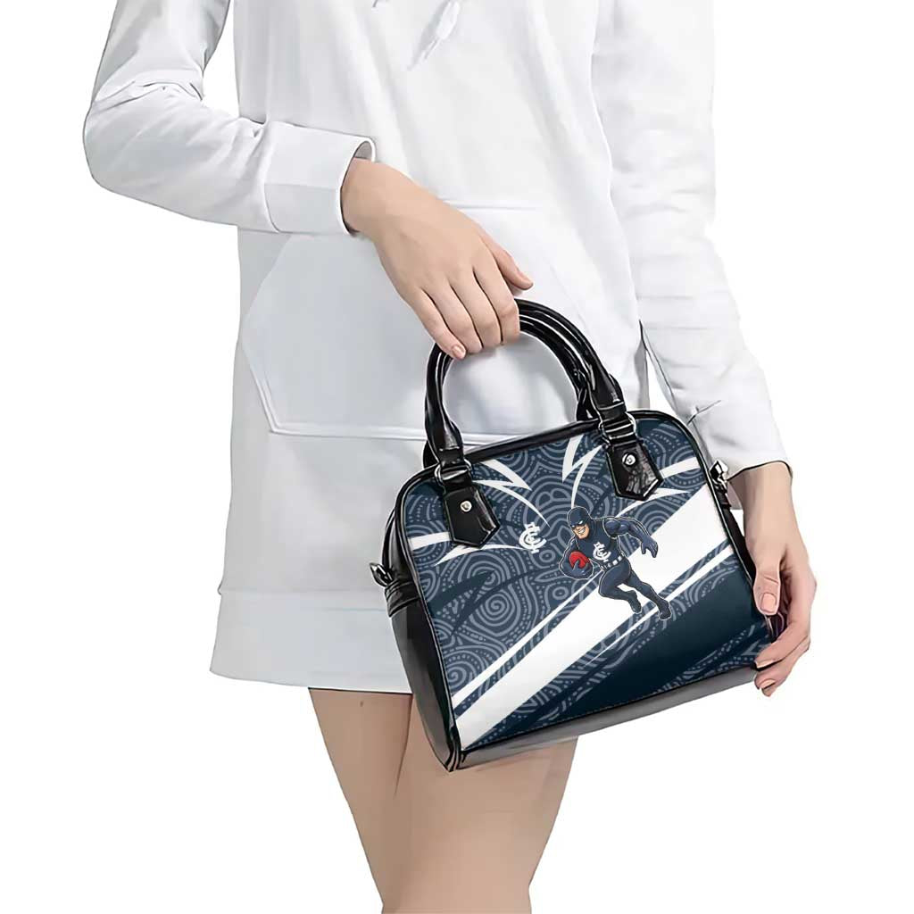 Carlton Blues Australian Football Shoulder Handbag Superhero Mascot With Indigenous Pattern Art