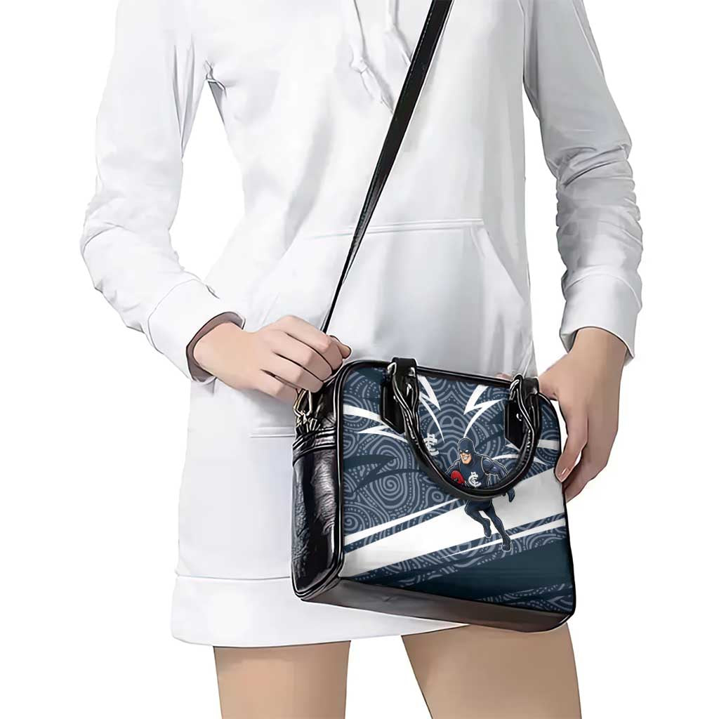 Carlton Blues Australian Football Shoulder Handbag Superhero Mascot With Indigenous Pattern Art