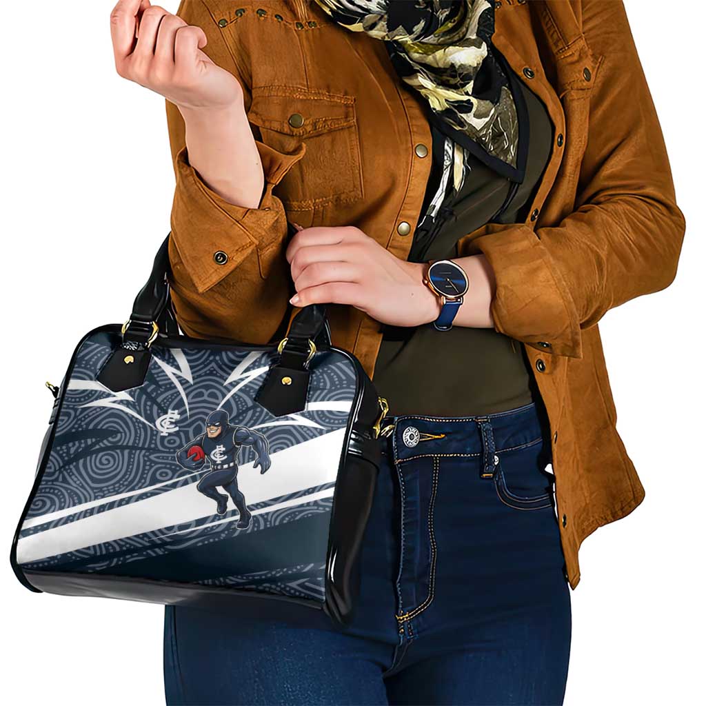 Carlton Blues Australian Football Shoulder Handbag Superhero Mascot With Indigenous Pattern Art