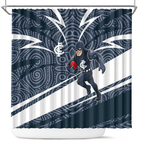 Carlton Blues Australian Football Shower Curtain Superhero Mascot With Indigenous Pattern Art