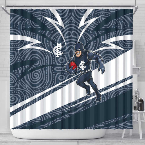 Carlton Blues Australian Football Shower Curtain Superhero Mascot With Indigenous Pattern Art