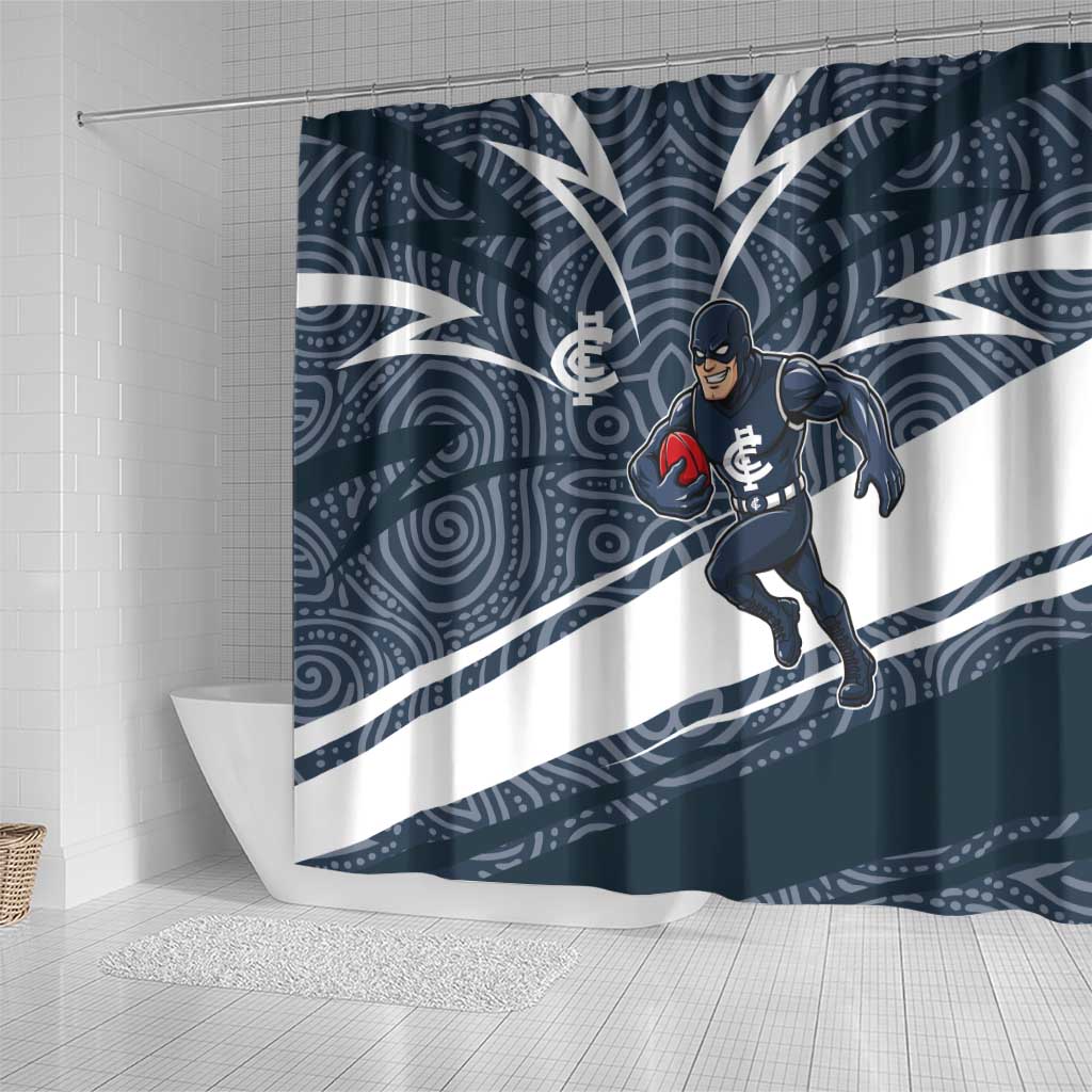 Carlton Blues Australian Football Shower Curtain Superhero Mascot With Indigenous Pattern Art