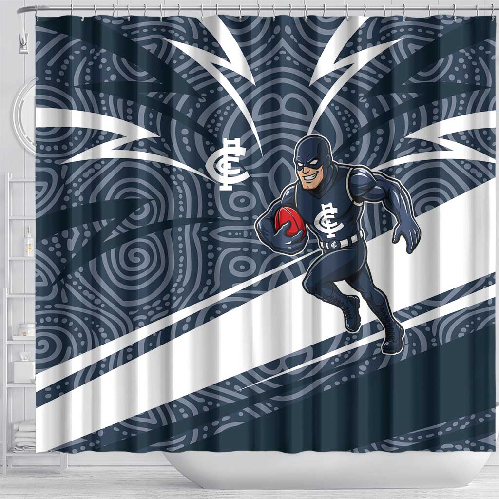 Carlton Blues Australian Football Shower Curtain Superhero Mascot With Indigenous Pattern Art