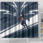 Carlton Blues Australian Football Shower Curtain Superhero Mascot With Indigenous Pattern Art